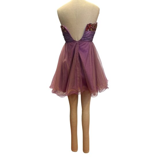 Strapless Sequined Chicas Dress S Purple Tulle & Satin Made In China Short Prom - Picture 9 of 9
